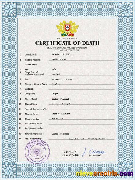 Portugal death certificate